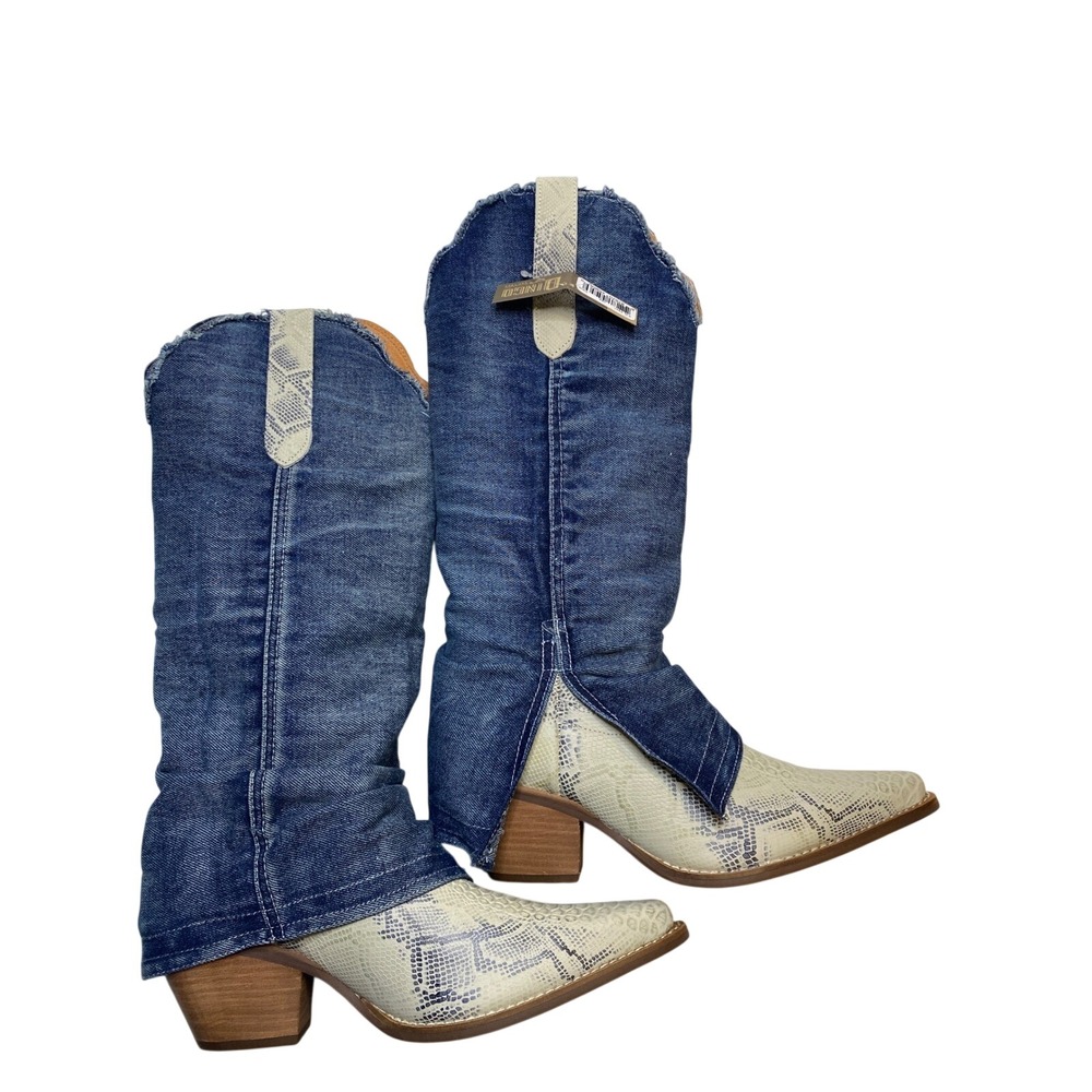 Dingo Denim Diva Blue Jean Snakeskin Western Cowgirl Boots DI 245 Womens 10M - Picture 5 of 10